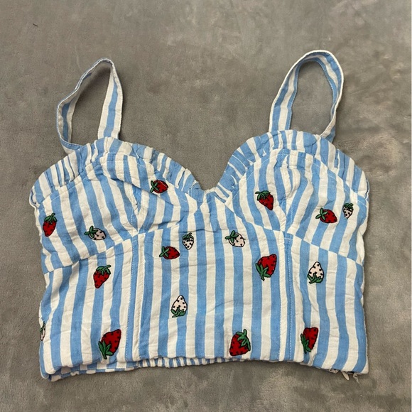 New! Anthropologie Maeve Blue White Striped Embroidered Cami Top 27897 - Picture 3 of 9